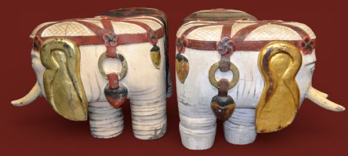 Decorative Asian elephant seats, carved in wood