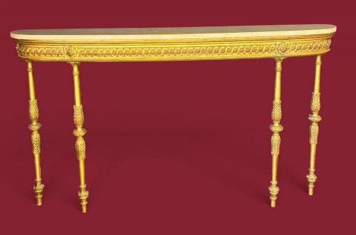 Giltwood console table with marble top, circa 1900