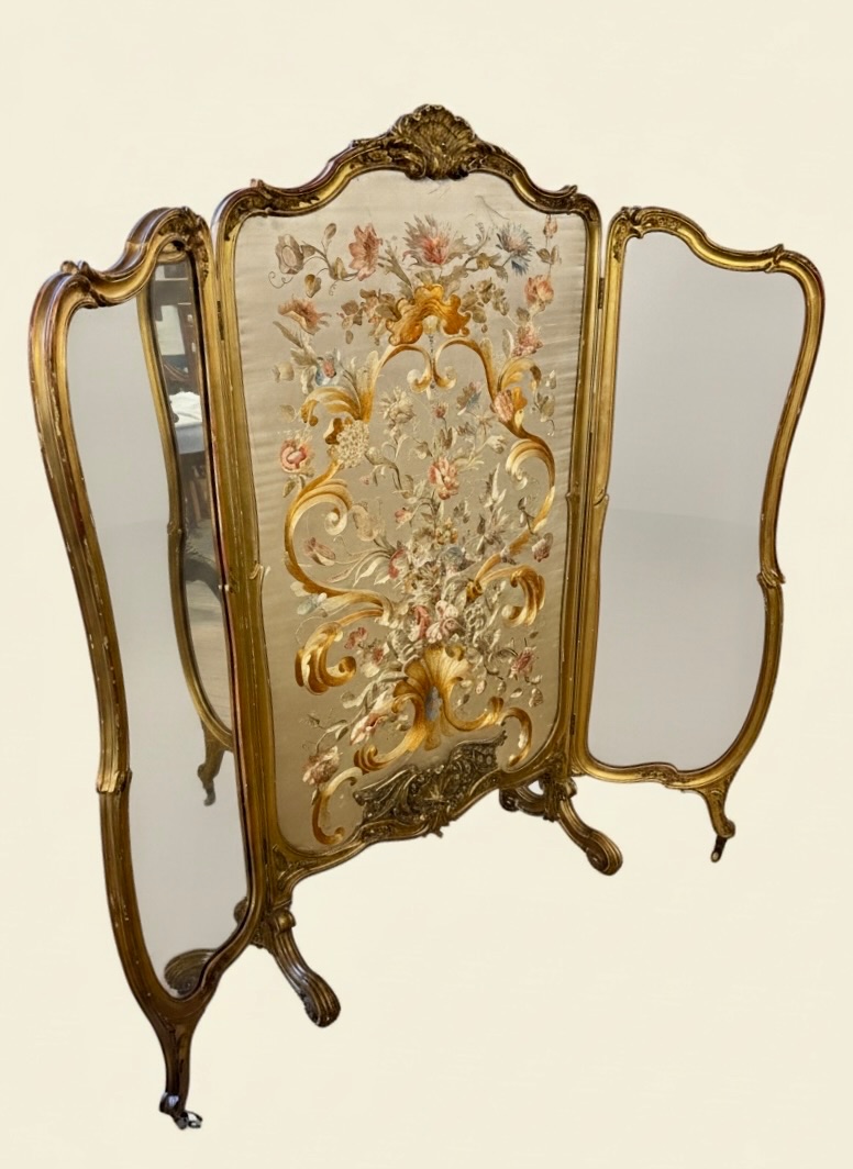 Decorative three panel gilt wood screen