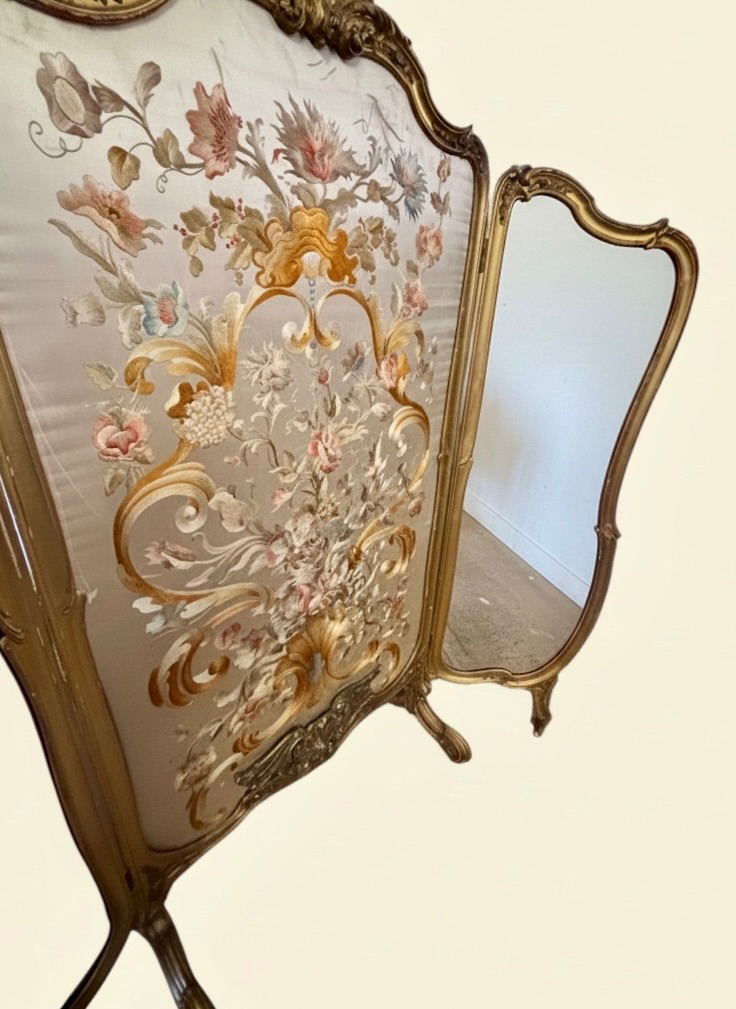 Decorative three panel gilt wood screen